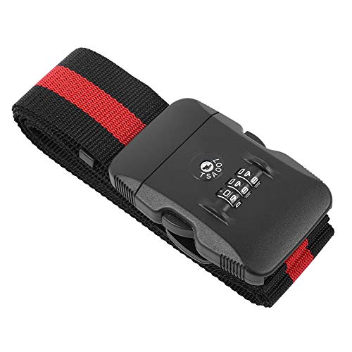 Rainbow Travel Luggage Strap, TSA Approved Combination Lock Adjustable Suitcase Travel Packing Belt(Black + Red)