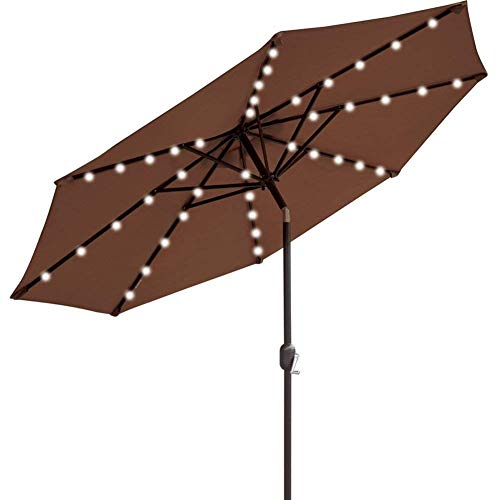 Sywlwxkq Parasols 2.5M Crank Solar Light Umbrella Market Patio Outdoor LED Umbrellas Self Charging LED Garden Umbrella (Color : Coffee Color)