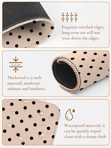 Image of Square Cute Dots Mouse Pad with Stitched Edge, Premium Waterproof Cloth Aesthetic Small Dot Mouse Mat, Non-Slip Rubber Base Funny Mousepad Desk Accessories,Dots Brown