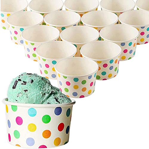 50-Count Paper Ice Cream Sundae Cups, Yogurt Dessert Bowls, Rainbow Polka Dots Party Supplies, 8-Ounces