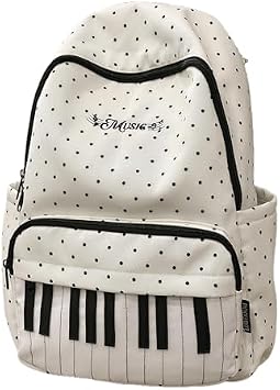 Piano Backpack Whimsical Twee Backpack Y2k Cute Bookbag Medium Daypack Cutecore Supplies White polka dot