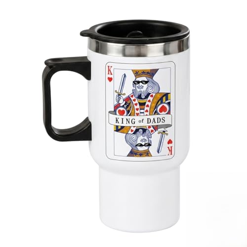 Image of IGP Personalized King of Dads Travel Mug | Same Day Delivery | Custom Name Stainless Steel Tumbler with Handle & Spill-Proof Lid | Insulated Coffee & Tea Cup | 400 ml White | Father's Day Present