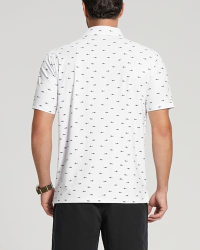 Image of Golf Shirts for Men - Dry Fit Moisture Wicking Short Sleeve Performance Sport Casual Striped Collared Mens Polo Shirt