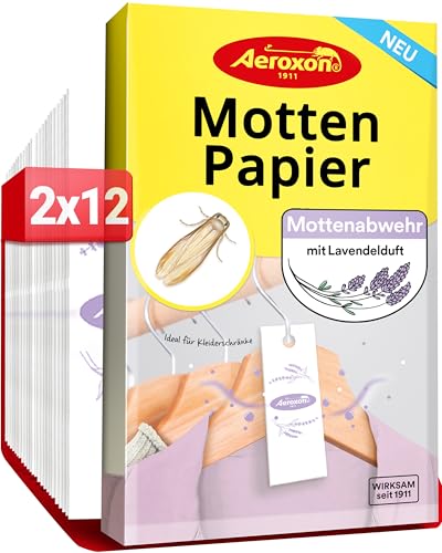 Aeroxon Mottenschutz für Kleiderschrank – 24 Mottenpapier gegen Kleidermotten, Lavendel Mottenabwehr für Kleidung & Textilien, Mottenpapier für Kleiderschrank mit Langzeitwirkung bis zu 3 Monate