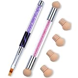 Ycyan 2Pcs Nail Art Brush Set, 1Pc Rhinestone Handle UV Gel Nail Ombre Brush and 1 Set Double-ended