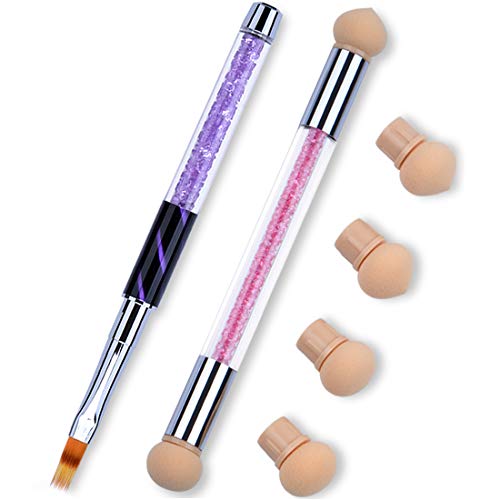 Ycyan 2Pcs Nail Art Brush Set, 1Pc Rhinestone Handle Uv Gel Nail Ombre Brush And 1 Set Double-Ended Gradient Shading Sponge Pen #TOP11