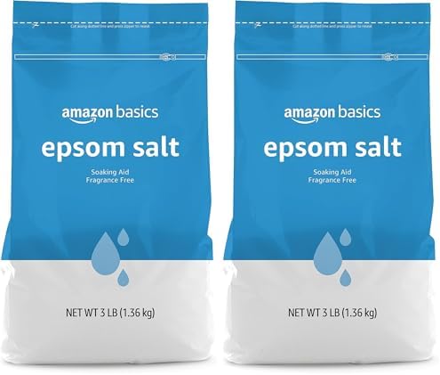 Amazon Basics Epsom Salt Soak, Unscented, Magnesium Sulfate USP, Muscle and Feet Relaxation, Resealable Bag, 3 Pound (Pack of 2)