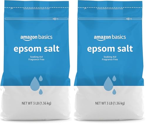 Amazon Basics Epsom Salt Soak, Unscented, Magnesium Sulfate USP, Muscle and Feet Relaxation, Resealable Bag, 3 Pound (Pack of 2)