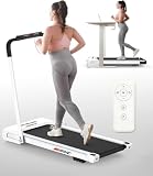 Walking Pad Treadmill, 2-in-1 Desk Under Treadmills with Handle Bar, 2.5HP Foldable Walking Pad, 300lbs Capacity, 15' Wide Running Belt, Remote Control, LED Display for Home/Office (White)