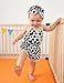 UNICOMIDEA Toddler Summer Clothes 12-18 Months Romper White and Black Cow Sling Outfit for Baby Girls Fashion Adjustable Birthday Jumpsuit Infant Girls First Playsuit with Headband