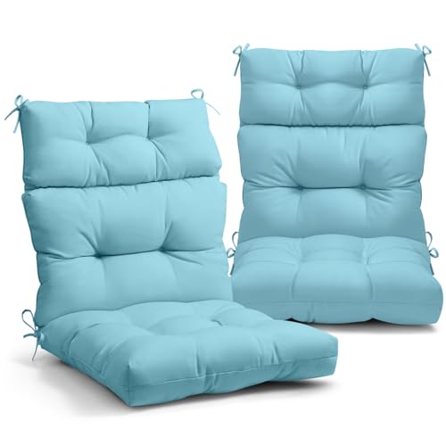 EAGLE PEAK Tufted Outdoor/Indoor High Back Patio Chair Cushions, 2 Pack, 46'' x 22'', Aqua Blue