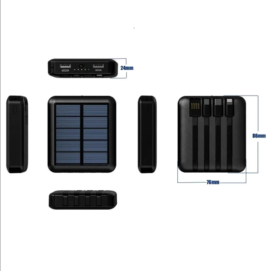 POWER BANK CARICABATTERIA PORTATILE 10000MAH CON PANNELLO SOLARE E CAVI INTEGRATI, CARICA BATTERIA 4 IN 1 RICARICA SOLARE USB-C USB-A e MICROUSB - DISCORAMA® (Mini Power Bank)