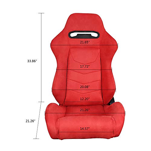 Ikon Motorsports, Universal Racing Seats Pair With Dual Sliders, Red Suede Reclinable Left Right #TOP4