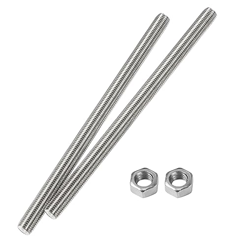 HiPicco M8 x 400mm Fully Threaded Rod & Studs, 304 Stainless Steel Right Hand Threads Rods, M8-1.25 Thread Pitch for Anchor Bolts, Clamps, Hangers and U-Bolts 2 Pack【with Nuts】