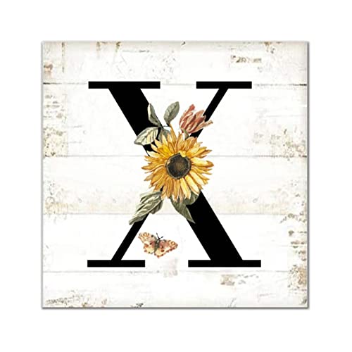 Plaque murale rétro bois lettre X et tournesol déco suspendre 30cm