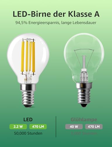 Lepro Energieklasse A E14 LED warmweiss, 2.2W P45 470 Lumen 2700K, 4 Stück – Ansicht 3