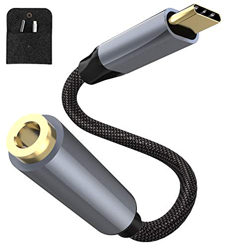 USB C to 3.5MM, USB C Headphone Adapter Aux Audio Dongle, Headphone Adapter for Pixel 4, Nylon Cable DAC Adapter Compatible with Note 10, iPad Pro, HTC U11 and Most USB C Smart Phones