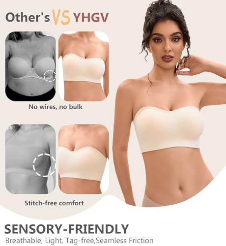 Image of Strapless Bras for Women-Push-Up Non-Slip Bandeau Bra,Seamless Wirefree Padded Tube Top Convertible Straps