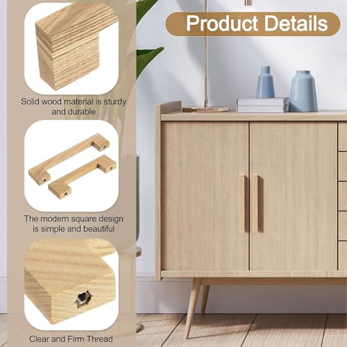 4 PCS Wood Drawer Pulls, Ash Wood Hole Center Square Wooden Drawer Pulls Cabinet Handles with Screws,for Dresser Wardrobes Door Kitchen Cupboard(2inch) by LSHPG - Used condition - Image 3
