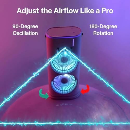 Image of Drumstone 15 𝒀𝒆𝒂𝒓𝒔 𝑾𝒂𝒓𝒓𝒂𝒏𝒕𝒚 Portable Personal Cooling Fan with Double Mist Spray, 4000mAh USB Rechargeable Battery, Ice Chamber, 3 Fan Speeds, Remote Control, LED Light,Air Cooling Fan