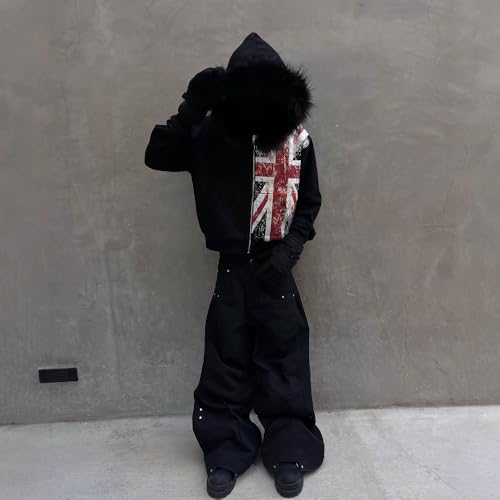 Y2k Zip Up Hoodie Fur Jackets Graphic Hoodie Teen Emo Grunge 2000s Clothes Women Men Vintage Streetwear4