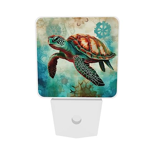 Image of Sea Turtle LED Plug-in Night Lamp 2 Piece Set, Auto Sensor Nightlights Set of 2 for Bedroom Bathroom