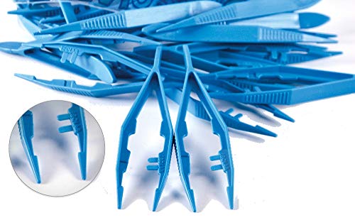 ISOLAB USA - Tapered Tweezers/Plastic Blue Forceps (Pack of 50, Bulk Priced, Disposable, Grooming, Labs, First Aid, Medical usage)