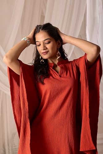Image of Sidhidata Women's Solid Color V-Neck Kaftan Sleeve Casual Wear Co ord Set | Kurta Set for Women (Delta)