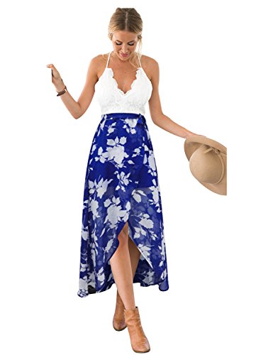 Blooming Jelly Women's Deep V Neck Sleeveless Summer Asymmetrical Floral Maxi Dress