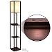 Brightech Maxwell Shelf Floor Lamp w. Wireless Charging Station, USB Port & Outlet - Contemporary Skinny Nightstand & Tower Light - Asian Column Lighting For Offices, Bedrooms & Living Rooms - Brown