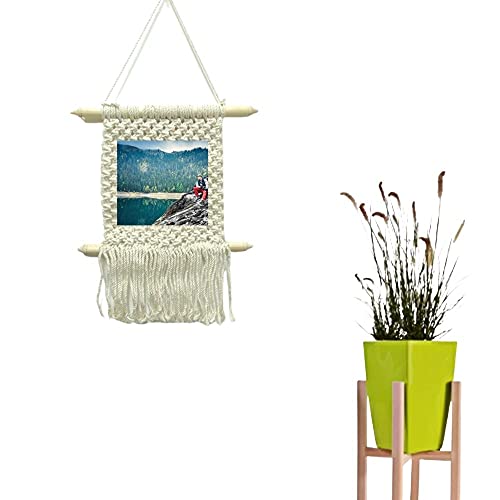 Image of Macrame Photo Frames For Wall Hanging, Boho Decor, Pictures Organizer With Handmade Woven Cotton Rope For Bedroom Bathroom Living Room, Natural