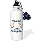 3dRose 'This Guy Likes Hairspray' Sports Water Bottle, 21 oz, White