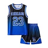 Basketball Jerseys 23# For Kids Youth Sports T-shirt Jersey Boys Girls Gradient Basketball Uniform Set 6-16Years BLUE-130