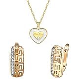 WSKFLY 14K Gold Plated Pattern Cutout Women's Earrings, Gold Heart Necklace with Love You Christmas