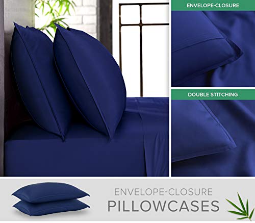Pure Bamboo King Sheets, Genuine 100% Organic Viscose Derived from Bamboo Bed Sheet Set, Luxuriously Soft & Cooling, Double Stitching, 2 Year Quality Promise (King, Cobalt Blue)