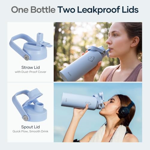 Image of BUZIO Triple Wall Vacuum Water Bottle with Dust-Proof Straw & Spout Lids