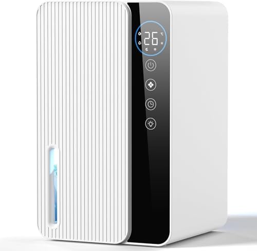 Deshumificadores de Humedad 1800ML Deshumidificador Pequeño, Desumidifador Silencioso, Dehumidifier for Home con Función de Descongelación y Suspensión, Apagado Automático, 12H Timer