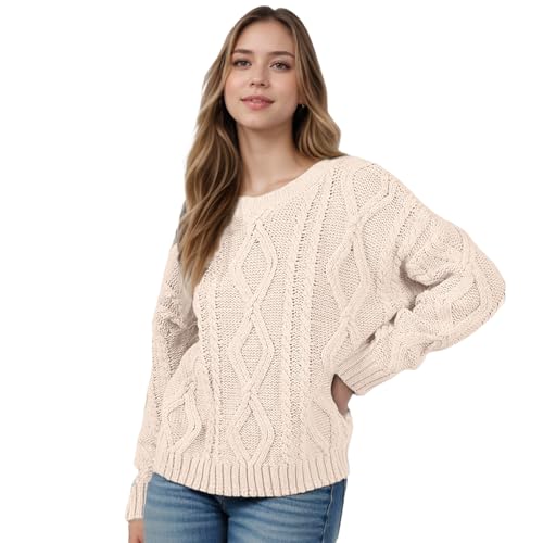Women's Oversized Knit Crewneck Sweater Lightweight Loose Fit Long Sleeve Solid Chunky Pullover3