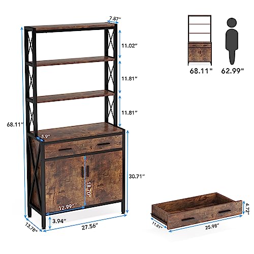 Tribesigns Bookshelf With Drawer, 4-Tier Bookcase With Doors, Tall Industrial Etagere Book Shelves Storage Cabinet Display Rack For Living Room, Home Office, Rustic Brown #TOP1