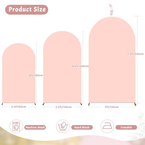 Image of Pale Pink Arch Backdrop Cover 7.2FT Polyester Fitted Wedding Arch Stand Covers Round Top Chiara Arch Covers Stretchy Backdrop Cover for Birthday Party Ceremony Banquet Decoration