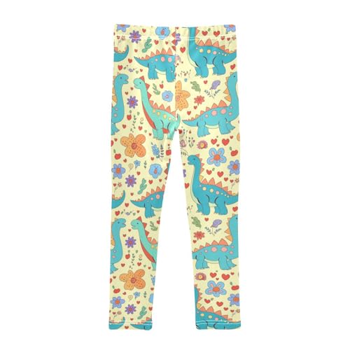 Wusikd Cute Dinosaurs Girls' Leggings Toddler Doodles Hearts Flowers Kids Yoga Pants Dance Active Tights 4T2