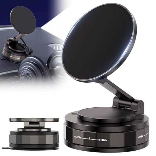 GMTEO 360° Adjustable Vacuum Magnetic Phone Holder, 2025 Neu Magnetische Handyhalterung Auto mit 360° Drehbarer Saugnapf, Faltbarer Tragbarer Vakuum Handy Halterung Auto Magnet (1 Stück)