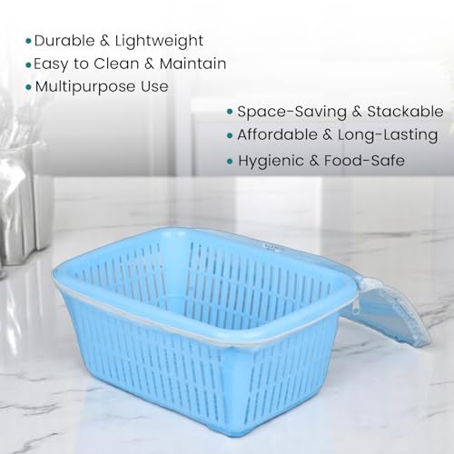 Go Hooked Multipurpose Plastic Storage Gift Basket With Net Cover Stylish Basket With Zip Net Cover Versatile Durable Stylish Convenient Compact Functional Efficient Pack of 1 Blue