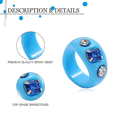 Sevenstone 9Pcs Resin Retro Acrylic Colorful Chunky Ring Cute Trendy Colorful Rhinestone Y2K Jewelry Plastic Resin Square Gem Stackable Chunky Rings For Women Set (Multicolor-2) #TOP1