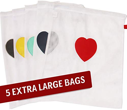 Set of 5 Extra Large Mesh Laundry Bags for Washing Machine and Dryer