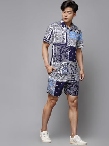 Image of Rigo Men's Rayon Printed Relaxed Night Suit Set Casual Co-Ords Set|Shirt And Short Set