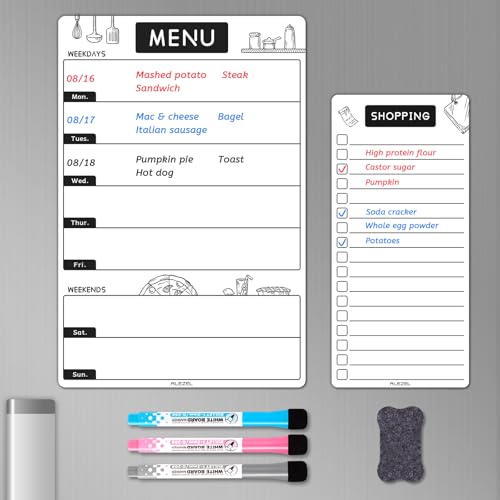 Magnetic Dry Erase Menu Board for Fridge, Weekly Meal Planner Whi...