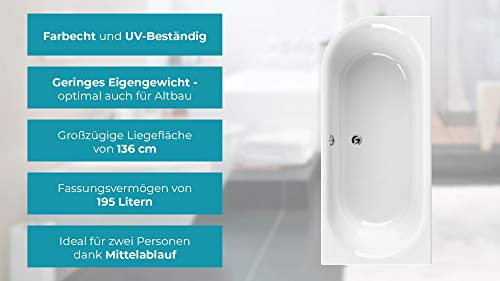 Calmwaters® Rechteck Badewanne Komplettset 180x80 cm mit Schürze, Wannenfüßen & Ablaufgarnitur, Acrylwanne Honest linkes Modell, Duowanne für 2, Set Badewanne komplett 180 x 80 cm Weiß, 99000049157