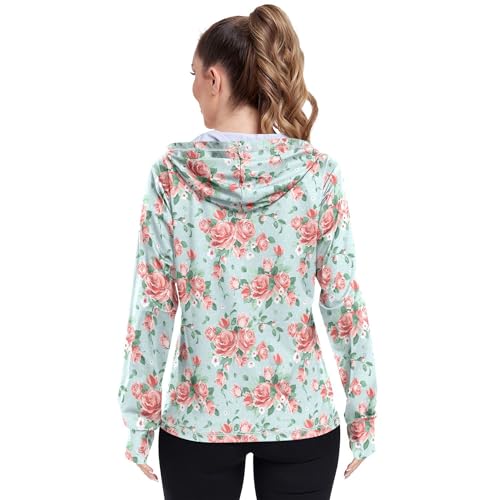 Delicadas flores primavera rosas vintage moletom feminino leve FPS 50+ com bolsos camisas de corrida