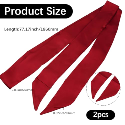GORGECRAFT 2Pcs Red Stylish Ribbon Scarf Solid Color Skinny Scarf Pure Long Neckerchief Sash Necktie Satin Belts Headband Ribbon Tie for Women Shirts Jeans Dresses Accessories Handbag Handle Decor2